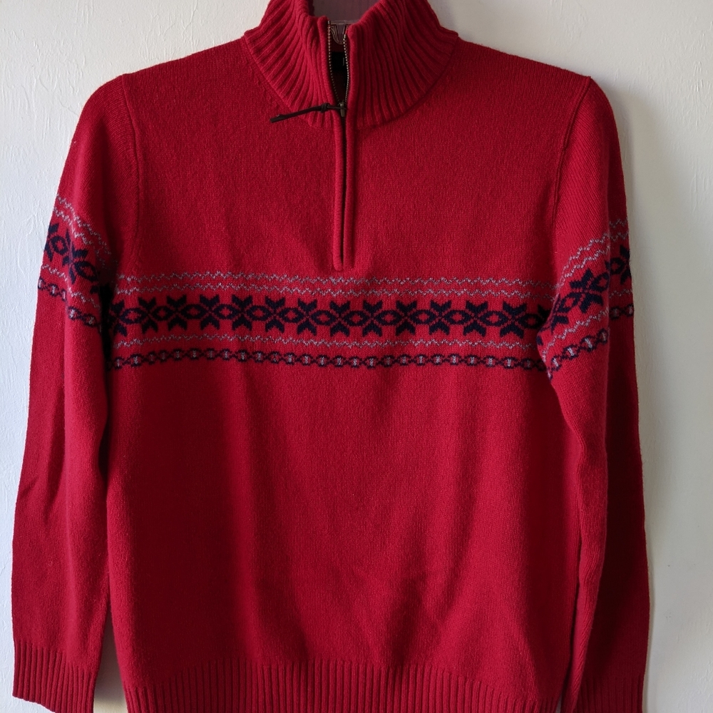 J Crew women's Small 100%wool 1/4 zip sweater red